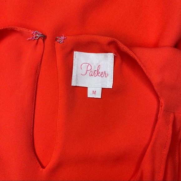 Parker Orange Silk Flowy Dress with Asymmetrical Hem Medium - Picture 7 of 10
